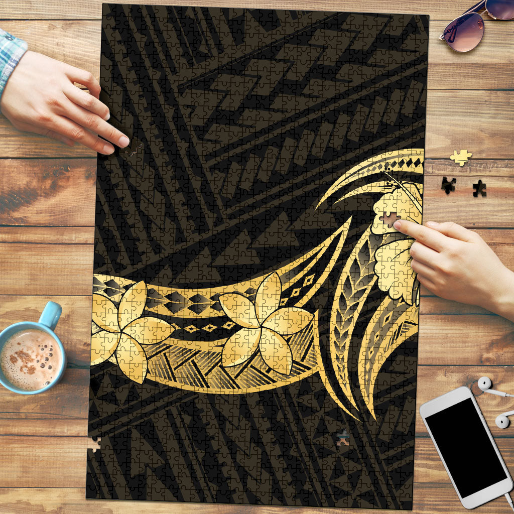 Gold Black Polynesia Hibiscus Plumeria Tattoo Puzzle LT14 Black - Polynesian Pride
