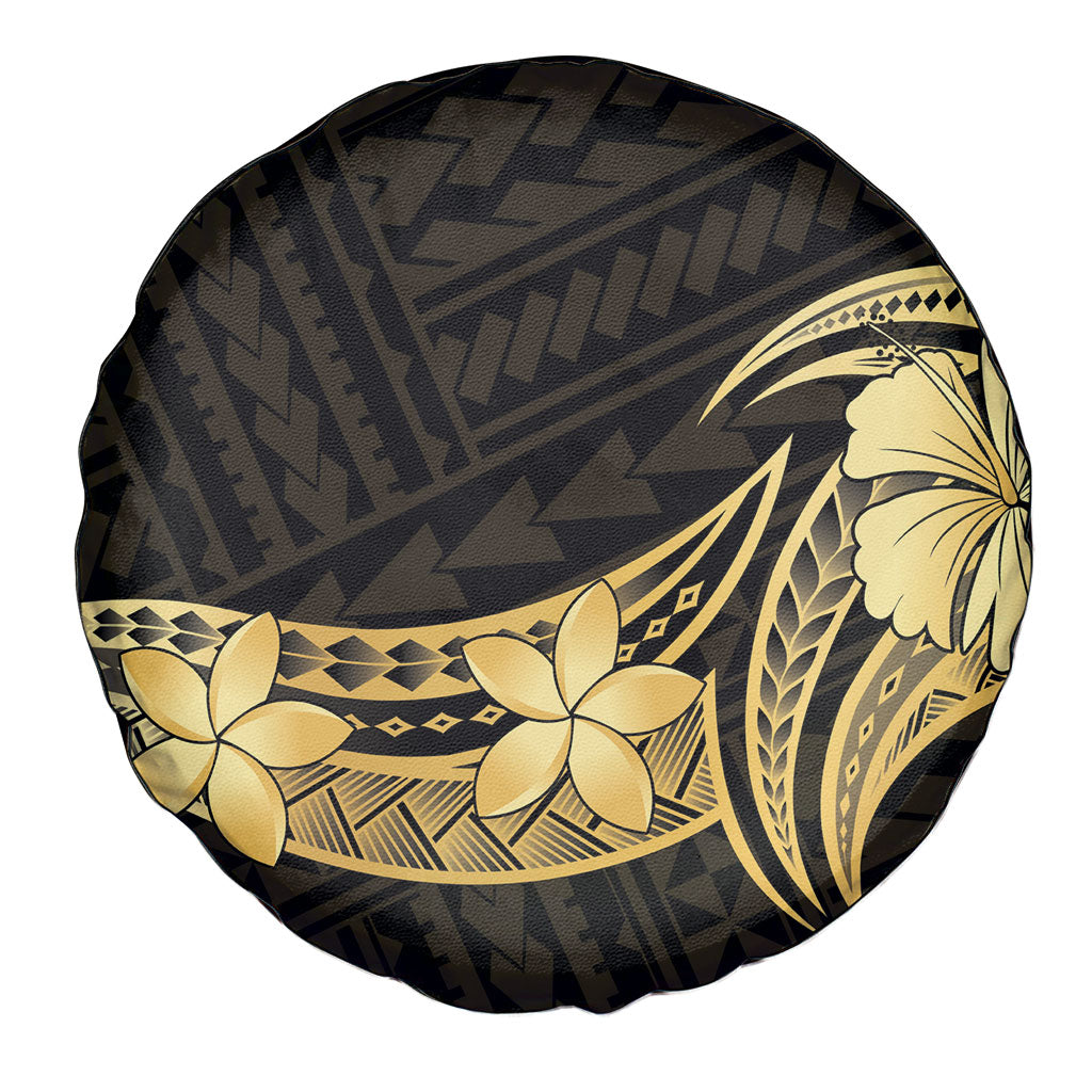 Gold Black Polynesia Hibiscus Plumeria Tattoo Spare Tire Cover LT14 - Polynesian Pride