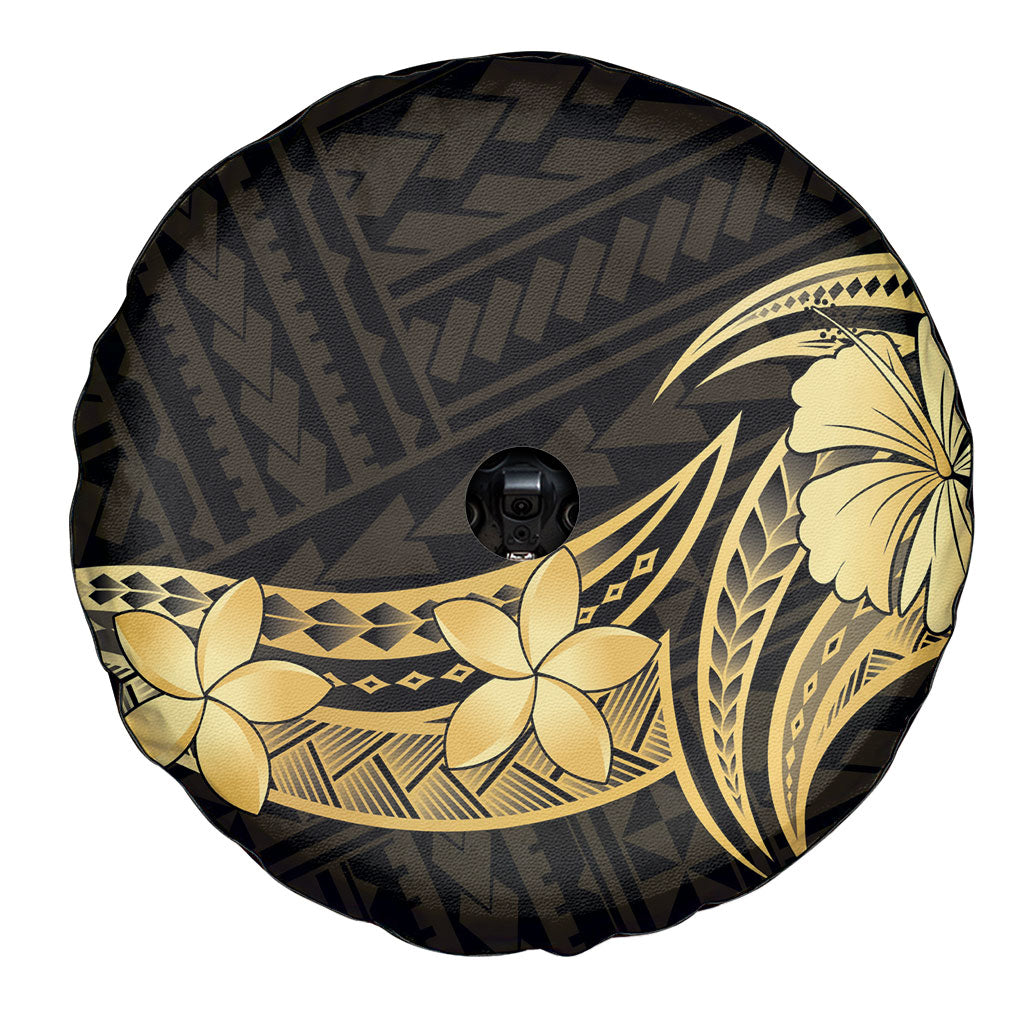 Gold Black Polynesia Hibiscus Plumeria Tattoo Spare Tire Cover LT14 - Polynesian Pride