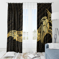 Gold Black Polynesia Hibiscus Plumeria Tattoo Window Curtain