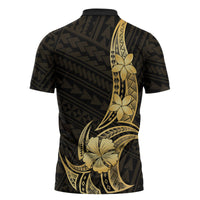 Gold Black Polynesia Hibiscus Plumeria Tattoo Zipper Polo Shirt LT14 - Polynesian Pride