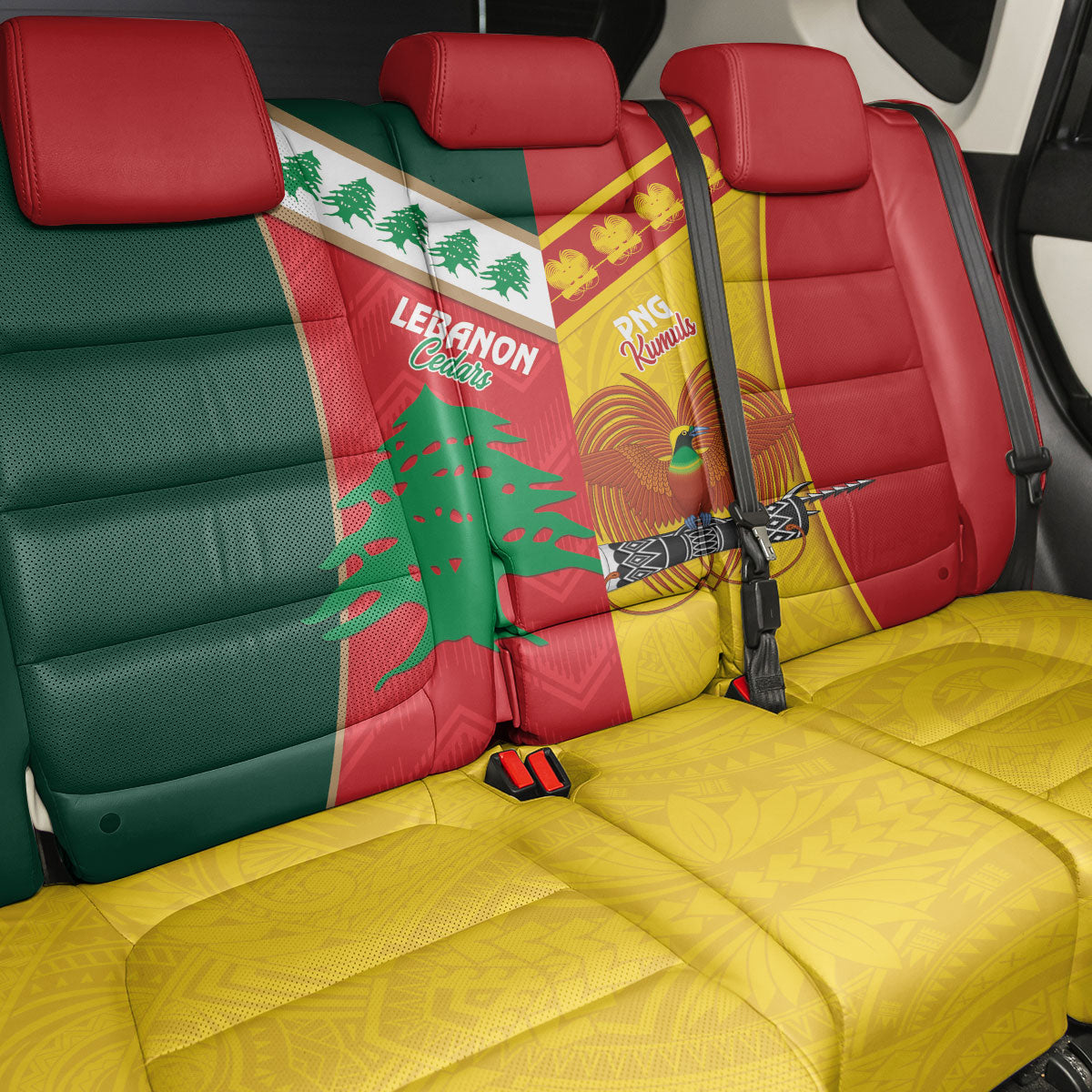 Rugby Papua New Guinea and Lebanon Back Car Seat Cover PNG Kumuls Cedars Together LT14 - Polynesian Pride