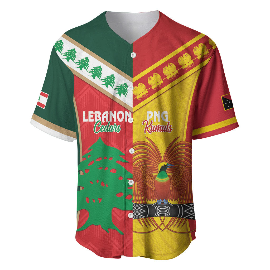 Custom Rugby Papua New Guinea and Lebanon Baseball Jersey PNG Kumuls Cedars Together LT14 Multicolor - Polynesian Pride