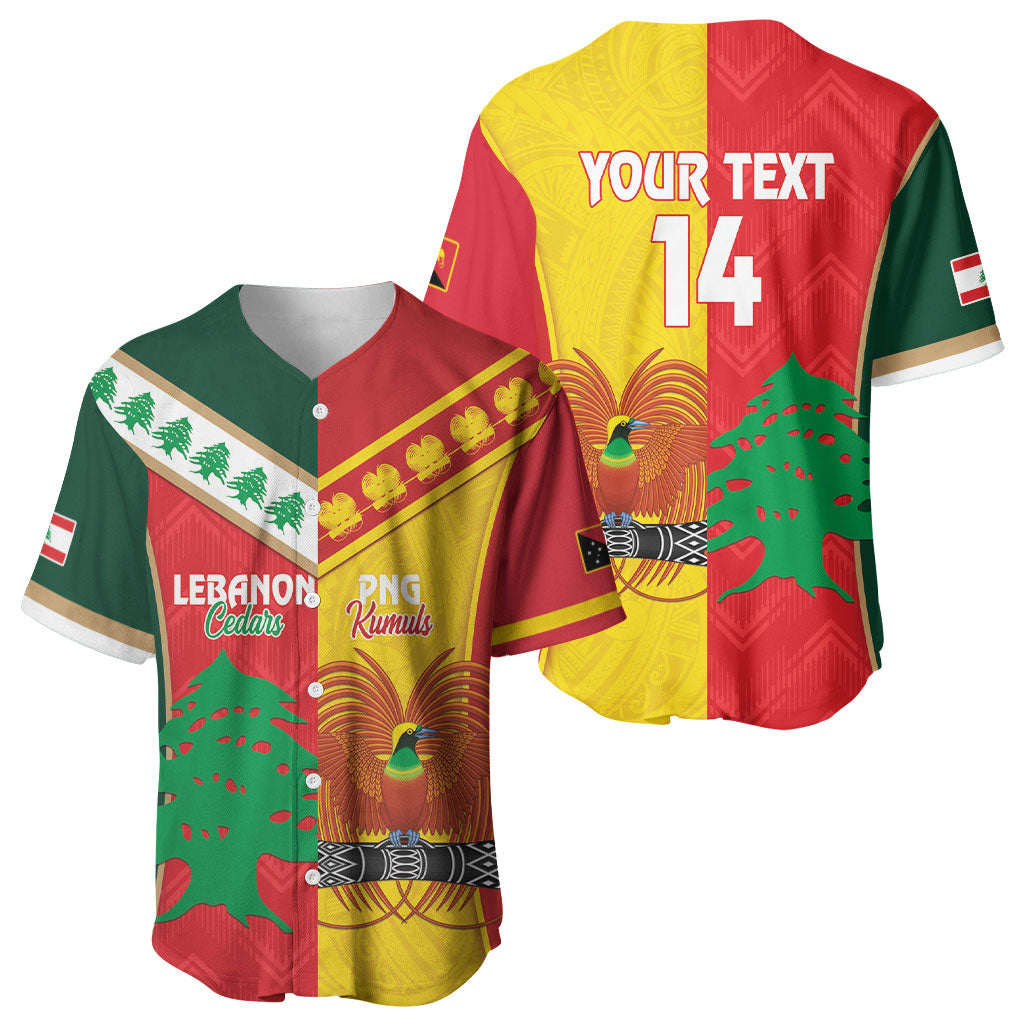 Custom Rugby Papua New Guinea and Lebanon Baseball Jersey PNG Kumuls Cedars Together LT14 - Polynesian Pride