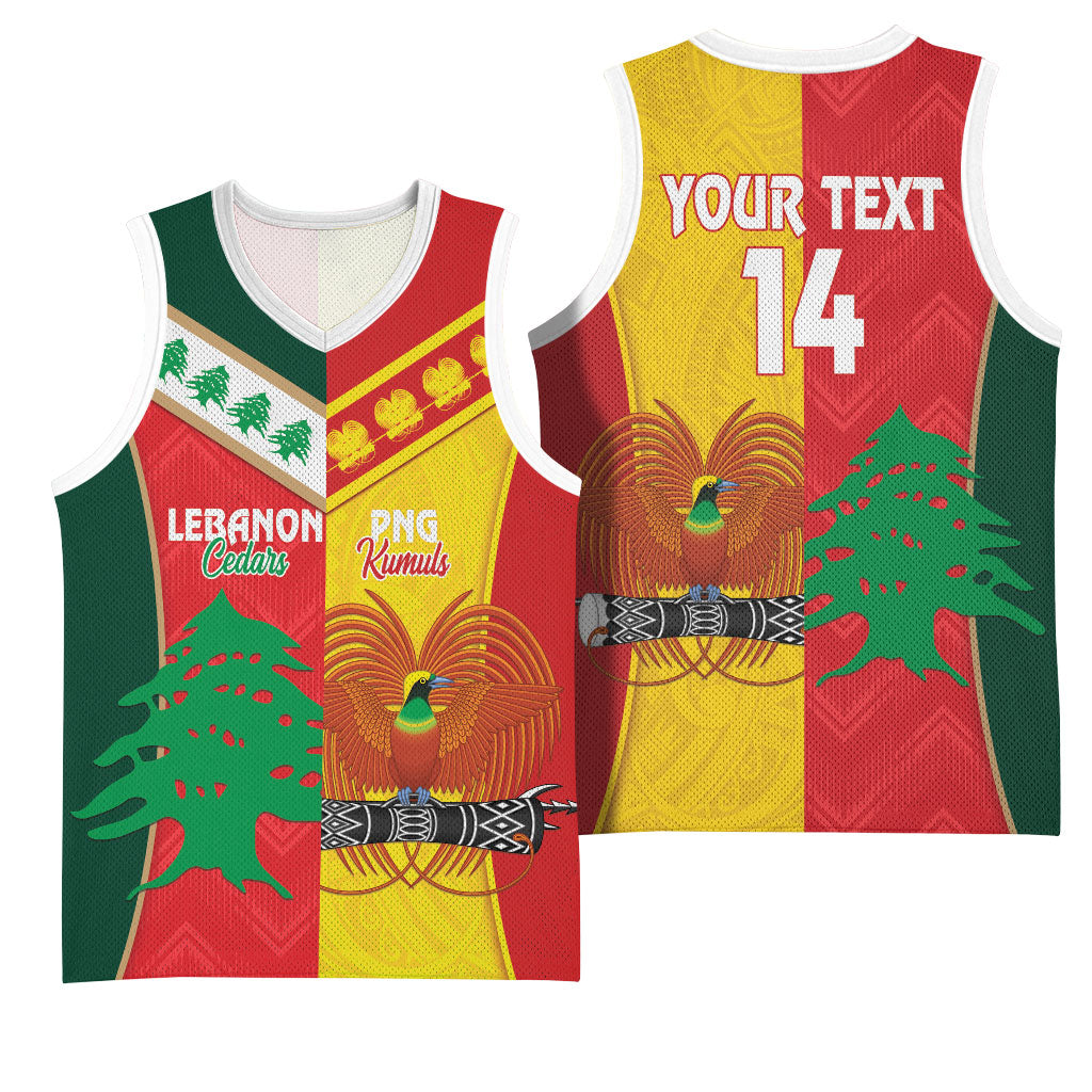 Custom Rugby Papua New Guinea and Lebanon Basketball Jersey PNG Kumuls Cedars Together LT14 - Polynesian Pride