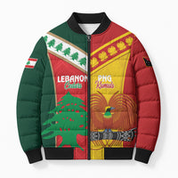 Custom Rugby Papua New Guinea and Lebanon Bomber Puffer Jacket PNG Kumuls Cedars Together LT14 Unisex Multicolor - Polynesian Pride