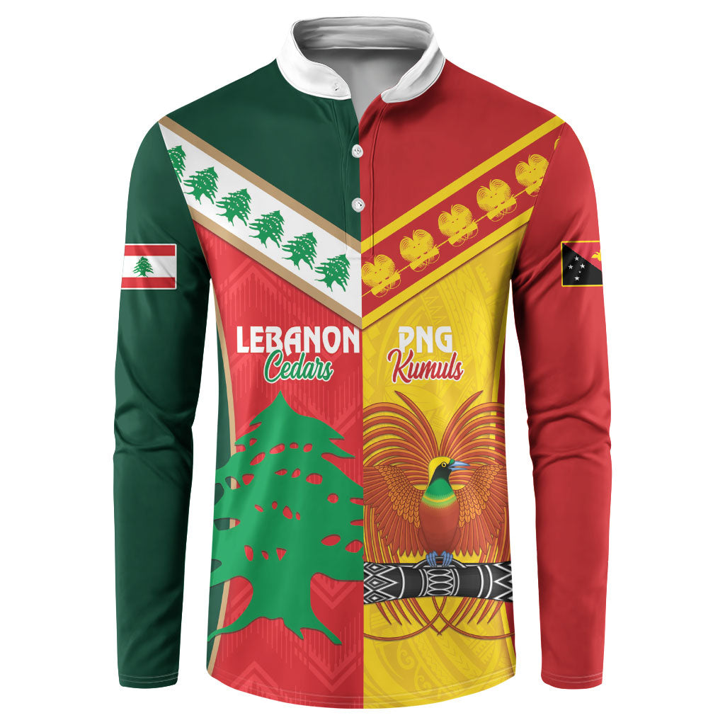 Custom Rugby Papua New Guinea and Lebanon Button Sweatshirt PNG Kumuls Cedars Together LT14 Multicolor - Polynesian Pride