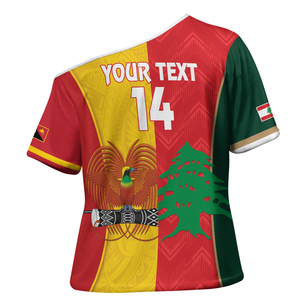 Custom Rugby Papua New Guinea and Lebanon Cross Shoulder Shirt PNG Kumuls Cedars Together LT14 - Polynesian Pride