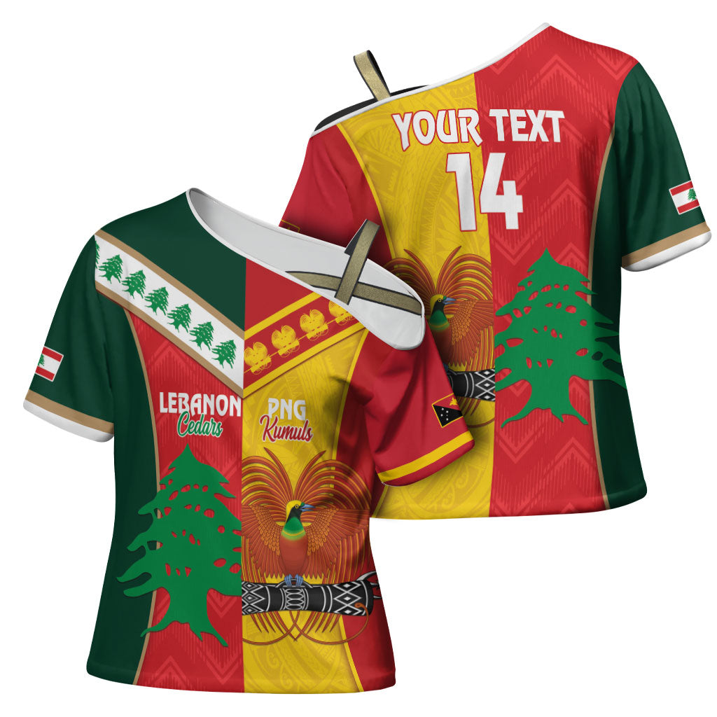 Custom Rugby Papua New Guinea and Lebanon Cross Shoulder Shirt PNG Kumuls Cedars Together LT14 - Polynesian Pride
