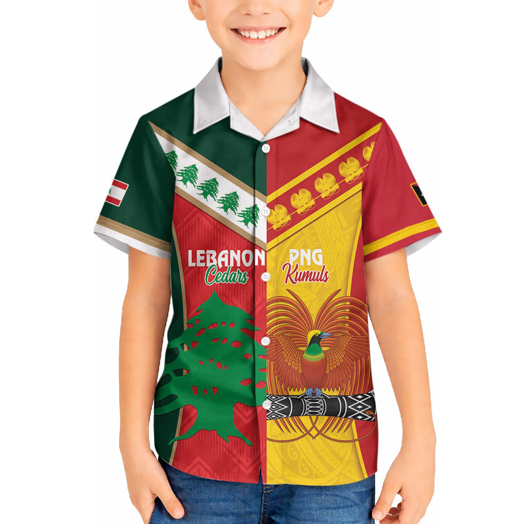 Custom Rugby Papua New Guinea and Lebanon Hawaiian Shirt PNG Kumuls Cedars Together LT14 - Polynesian Pride