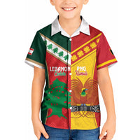 Custom Rugby Papua New Guinea and Lebanon Kid Hawaiian Shirt PNG Kumuls Cedars Together LT14 Kid Multicolor - Polynesian Pride