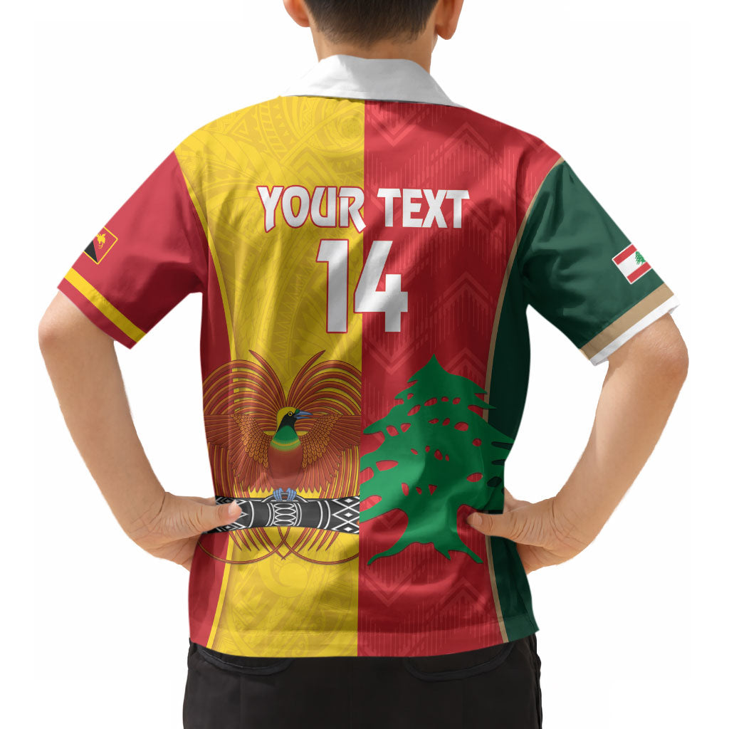 Custom Rugby Papua New Guinea and Lebanon Kid Hawaiian Shirt PNG Kumuls Cedars Together LT14 - Polynesian Pride
