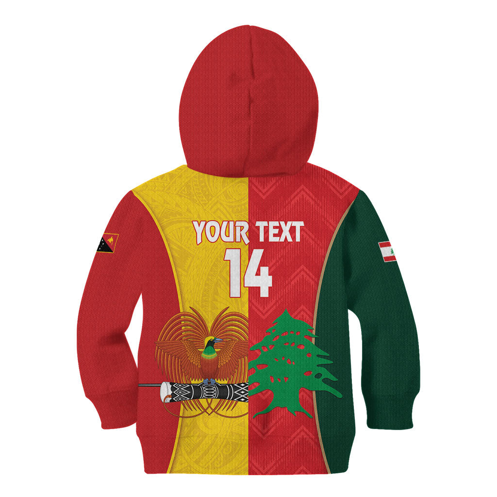 Custom Rugby Papua New Guinea and Lebanon Kid Hoodie PNG Kumuls Cedars Together LT14 - Polynesian Pride