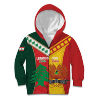 Custom Rugby Papua New Guinea and Lebanon Kid Hoodie PNG Kumuls Cedars Together LT14 Zip Hoodie Multicolor - Polynesian Pride