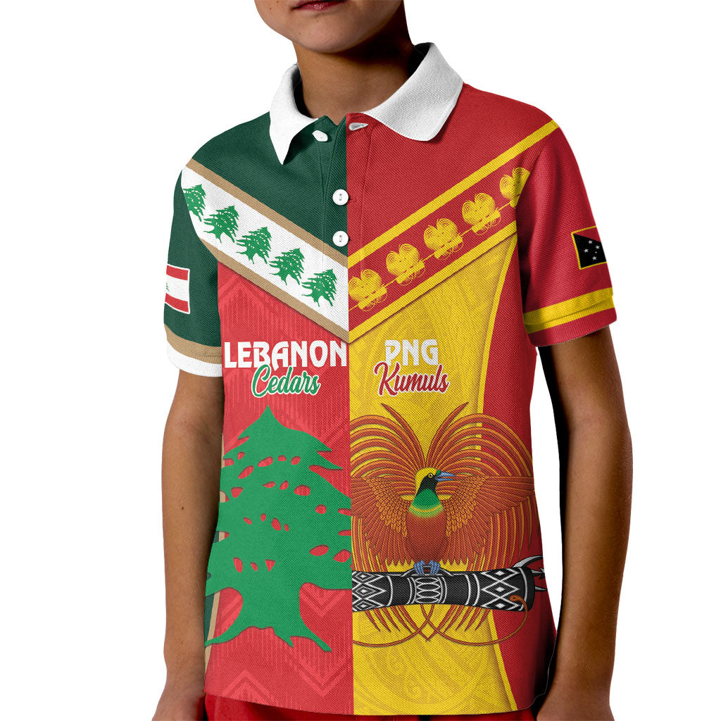 Custom Rugby Papua New Guinea and Lebanon Kid Polo Shirt PNG Kumuls Cedars Together LT14 Kid Multicolor - Polynesian Pride
