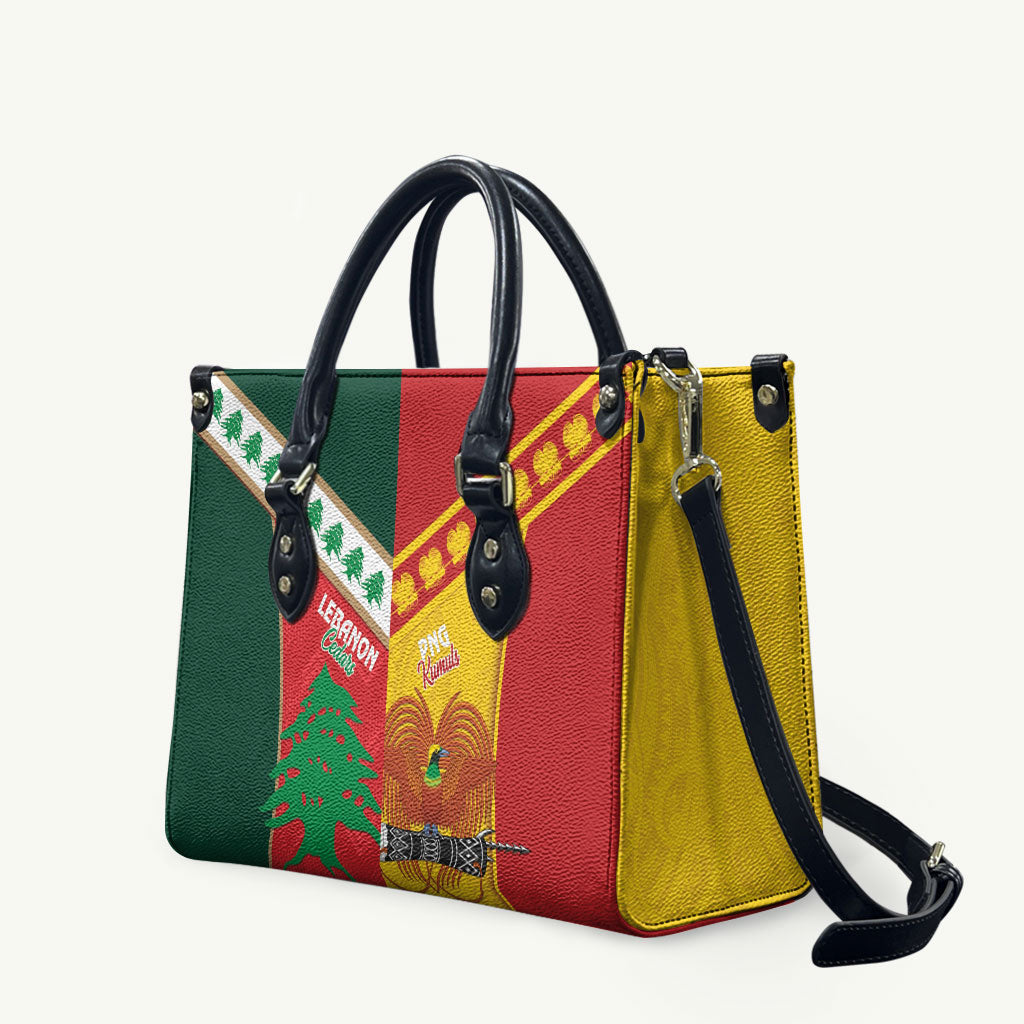 Rugby Papua New Guinea and Lebanon Leather Bag PNG Kumuls Cedars Together LT14 Multicolor - Polynesian Pride