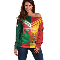 Custom Rugby Papua New Guinea and Lebanon Off Shoulder Sweater PNG Kumuls Cedars Together LT14 Women Multicolor - Polynesian Pride