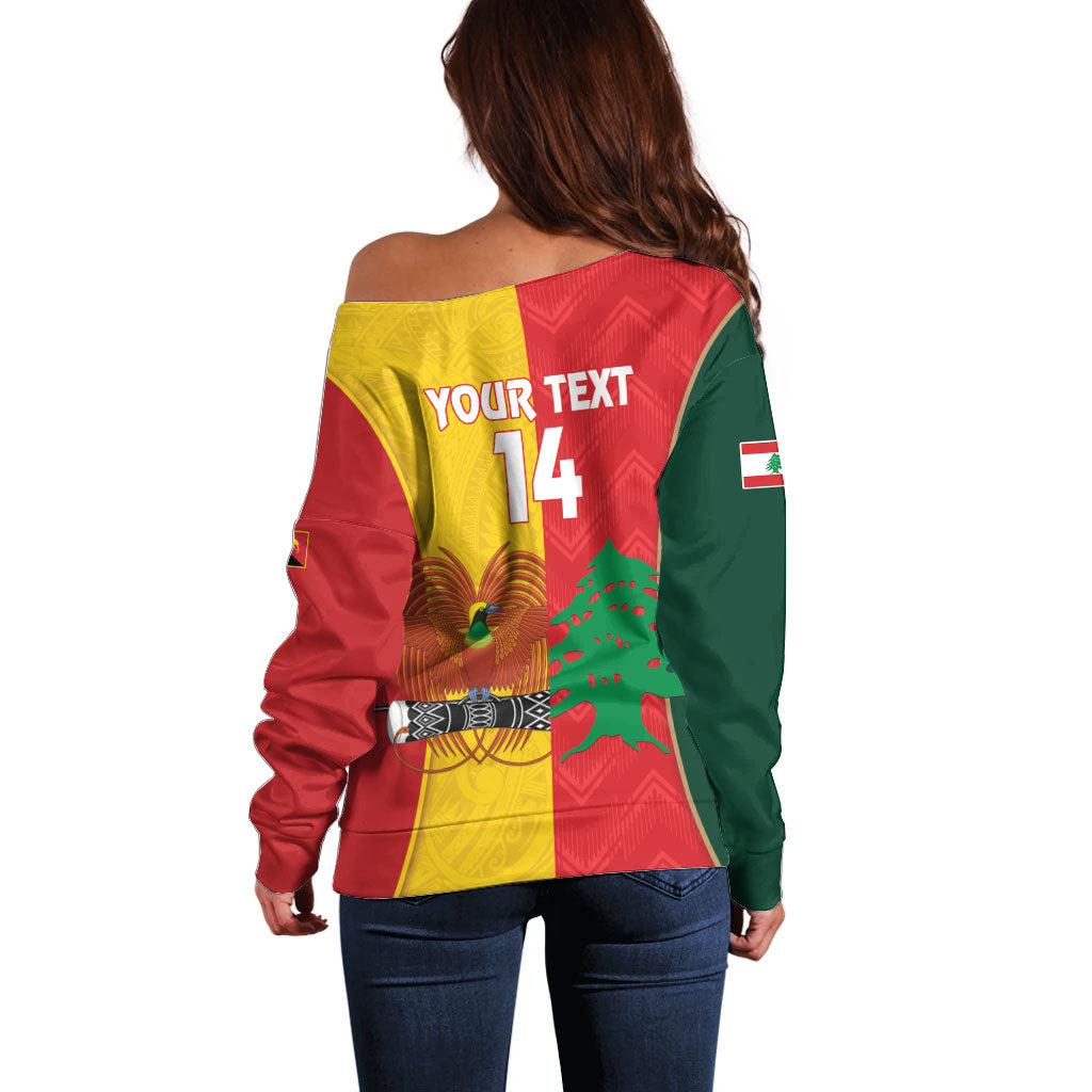 Custom Rugby Papua New Guinea and Lebanon Off Shoulder Sweater PNG Kumuls Cedars Together LT14 - Polynesian Pride