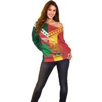 Custom Rugby Papua New Guinea and Lebanon Off Shoulder Sweater PNG Kumuls Cedars Together LT14 - Polynesian Pride