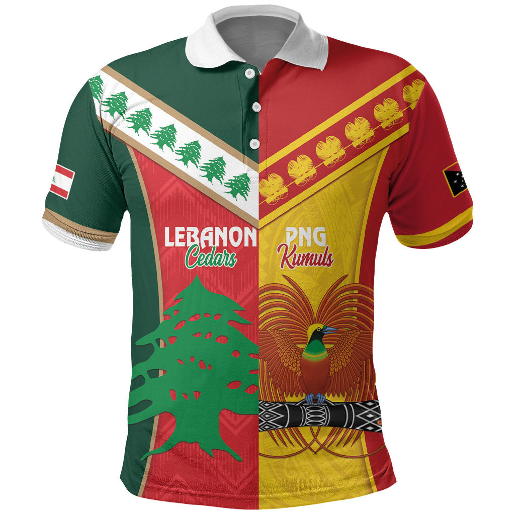 Custom Rugby Papua New Guinea and Lebanon Polo Shirt PNG Kumuls Cedars Together LT14 Multicolor - Polynesian Pride