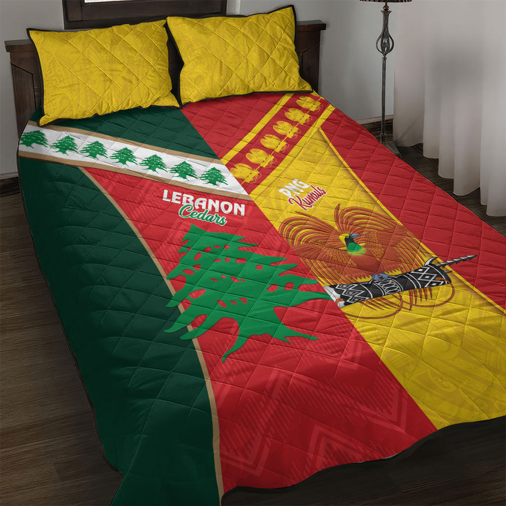 Rugby Papua New Guinea and Lebanon Quilt Bed Set PNG Kumuls Cedars Together LT14 Multicolor - Polynesian Pride