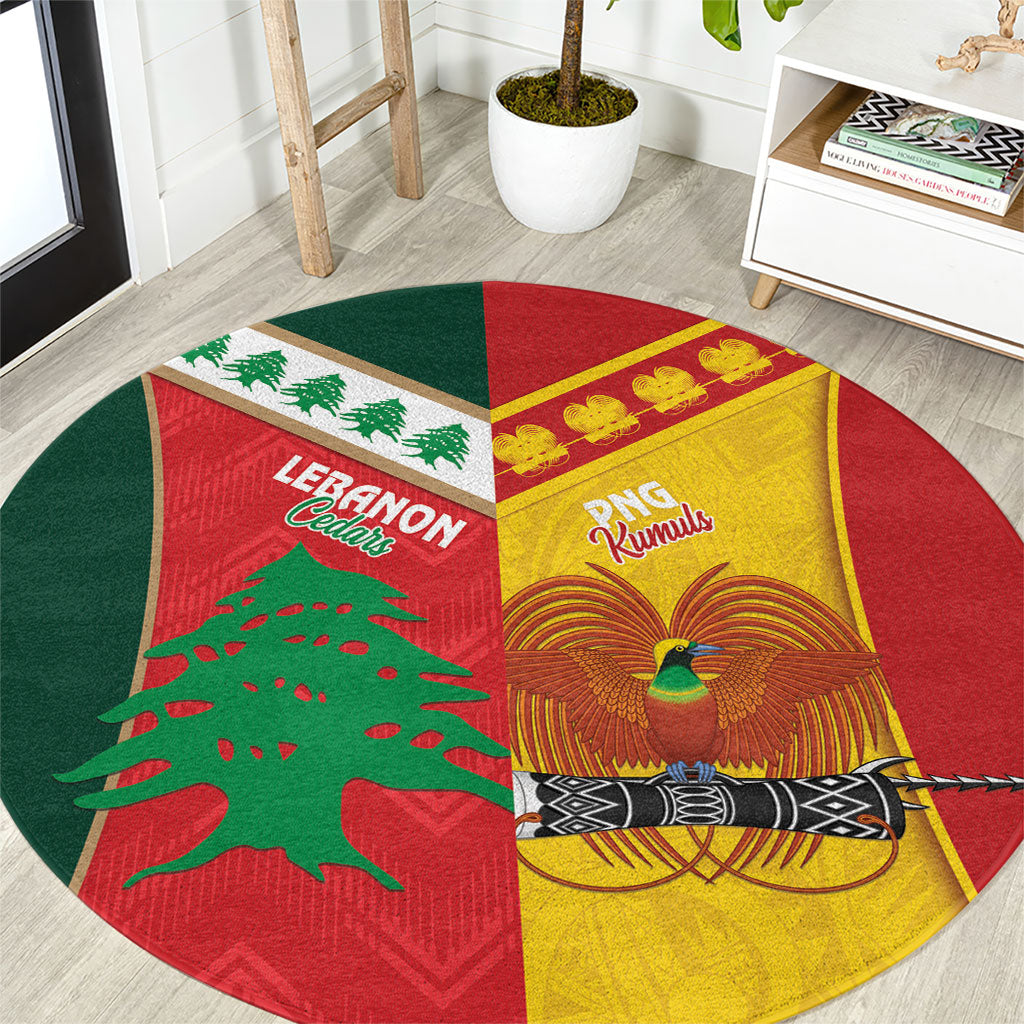 Rugby Papua New Guinea and Lebanon Round Carpet PNG Kumuls Cedars Together LT14 Multicolor - Polynesian Pride