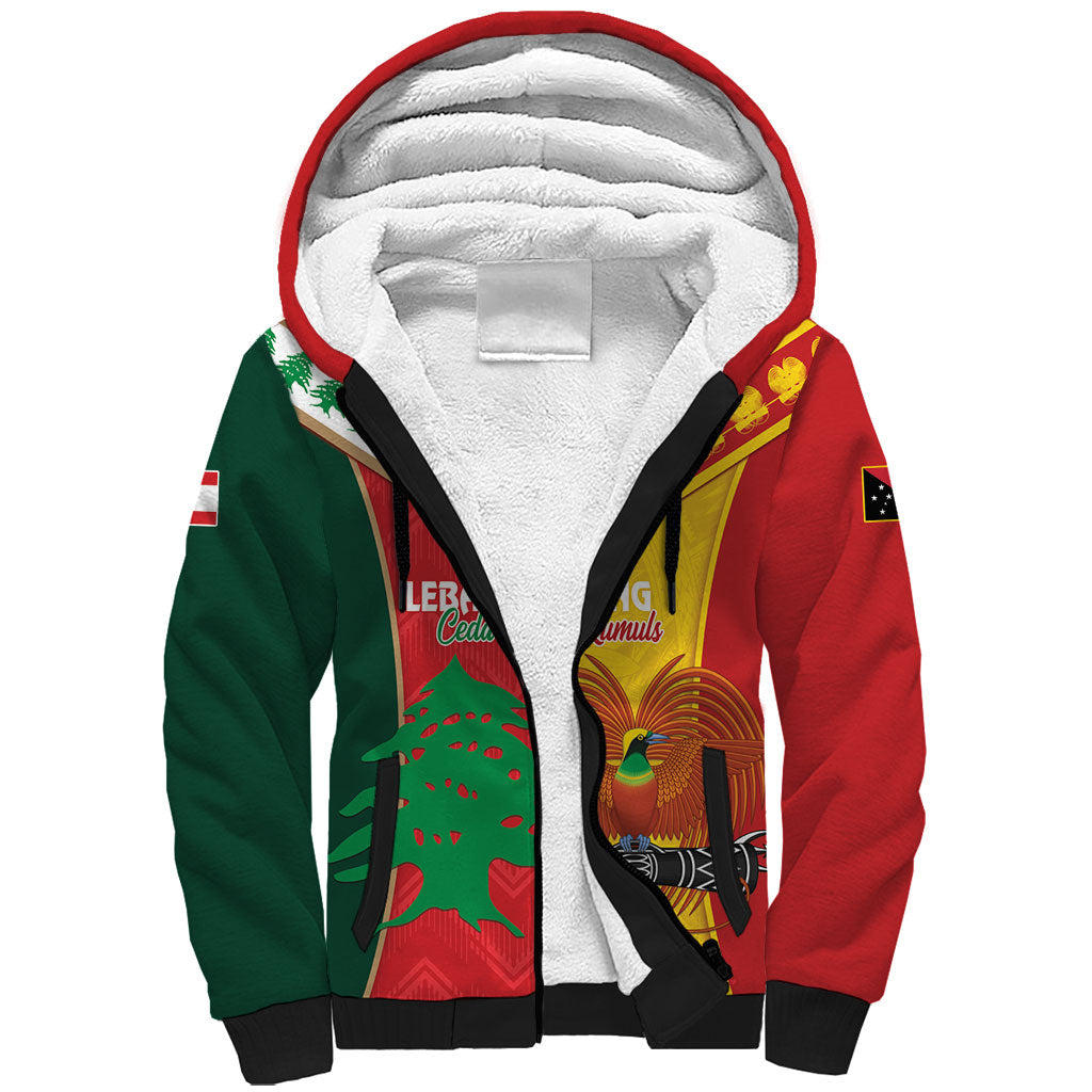 Custom Rugby Papua New Guinea and Lebanon Sherpa Hoodie PNG Kumuls Cedars Together LT14 Unisex Multicolor - Polynesian Pride