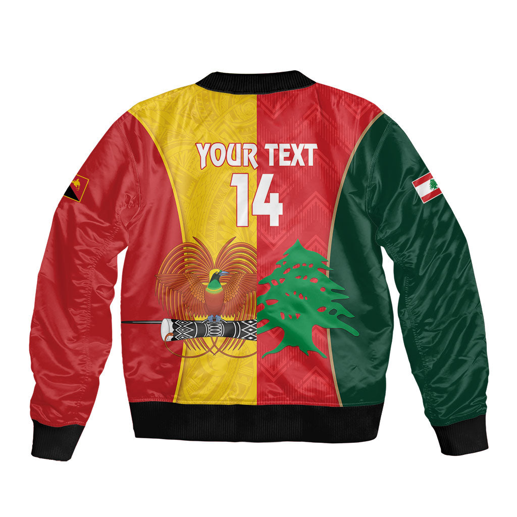 Custom Rugby Papua New Guinea and Lebanon Sleeve Zip Bomber Jacket PNG Kumuls Cedars Together LT14 - Polynesian Pride