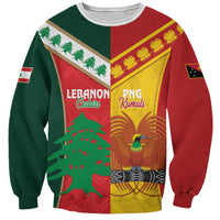 Custom Rugby Papua New Guinea and Lebanon Sweatshirt PNG Kumuls Cedars Together LT14 Unisex Multicolor - Polynesian Pride