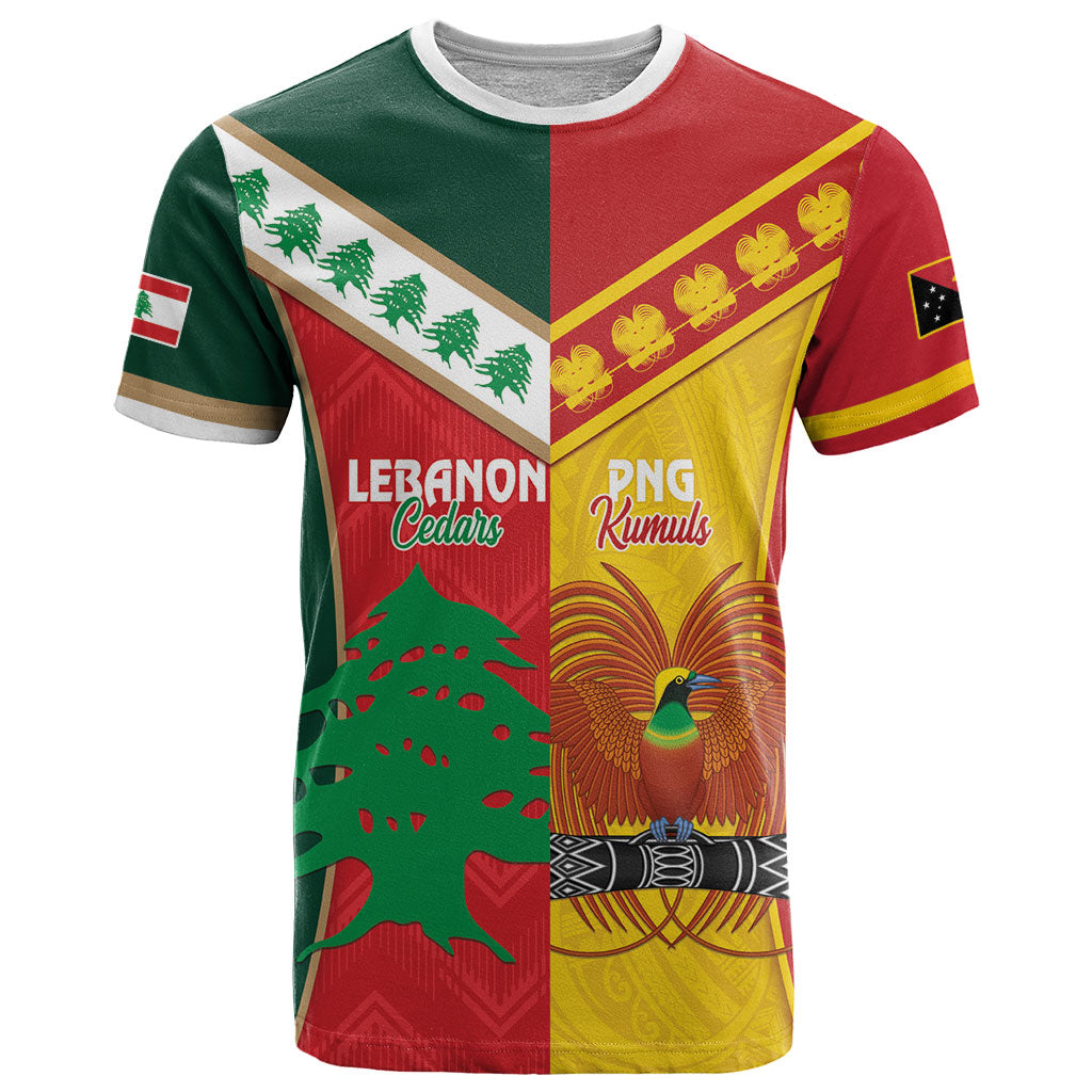 Custom Rugby Papua New Guinea and Lebanon T Shirt PNG Kumuls Cedars Together LT14 Multicolor - Polynesian Pride