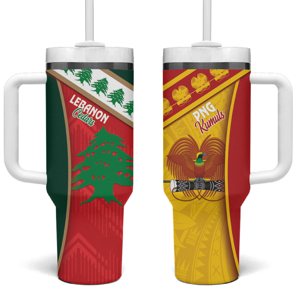 Rugby Papua New Guinea and Lebanon Tumbler With Handle PNG Kumuls Cedars Together LT14 One Size: 40 oz Multicolor - Polynesian Pride
