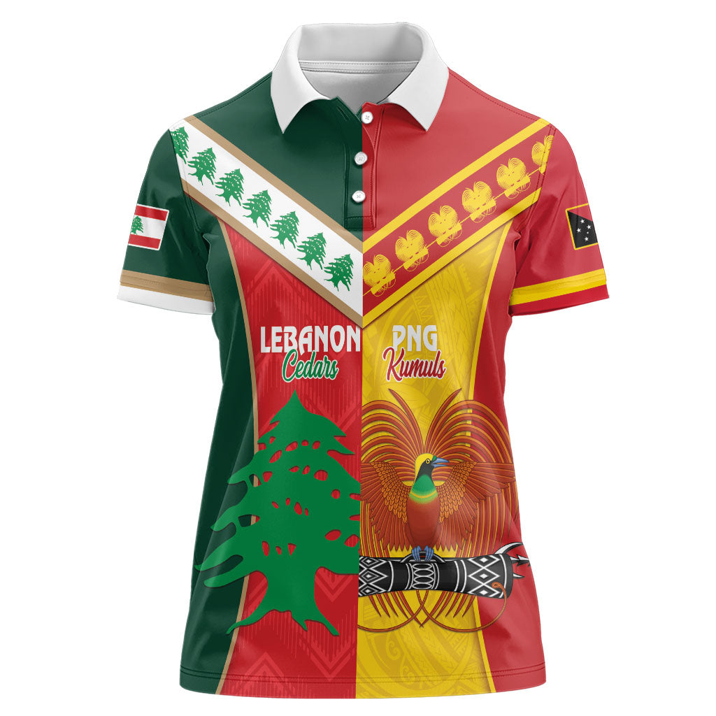 Custom Rugby Papua New Guinea and Lebanon Women Polo Shirt PNG Kumuls Cedars Together LT14 Female Multicolor - Polynesian Pride