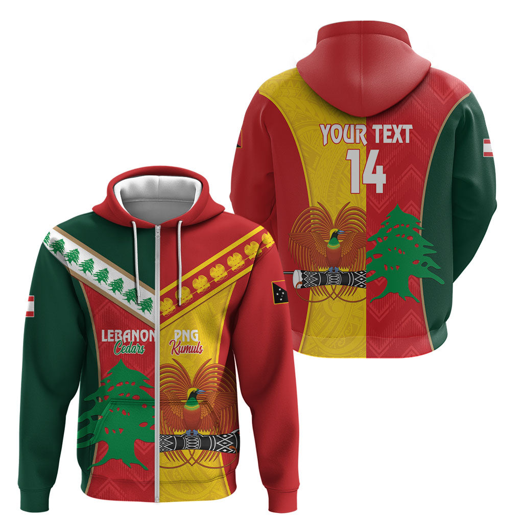 Custom Rugby Papua New Guinea and Lebanon Zip Hoodie PNG Kumuls Cedars Together LT14 - Polynesian Pride