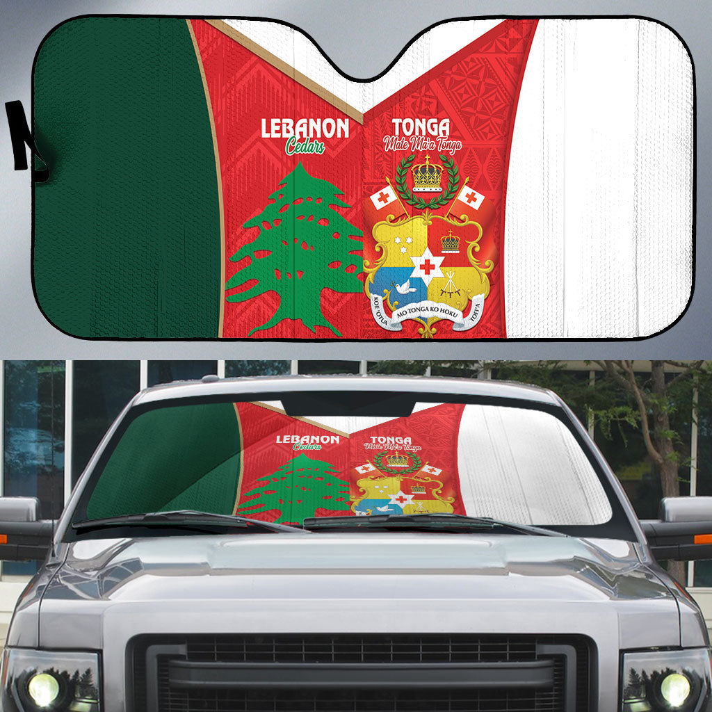 Rugby Tonga and Lebanon Auto Sun Shade Mate Maa Tonga Cedars Together LT14 Multicolor - Polynesian Pride