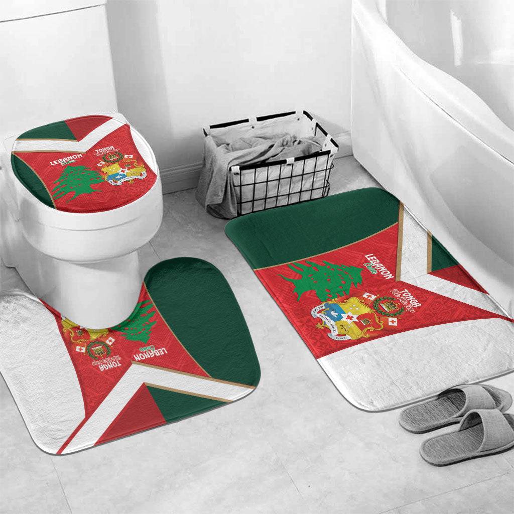 Rugby Tonga and Lebanon Bathroom Set Mate Maa Tonga Cedars Together LT14 Mat Set Only (3 pcs) One Size Multicolor - Polynesian Pride