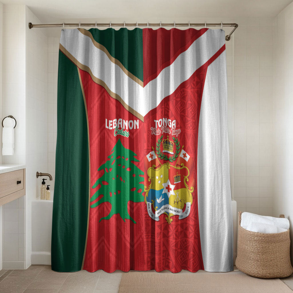 Rugby Tonga and Lebanon Bathroom Set Mate Maa Tonga Cedars Together LT14 Shower Curtain Only Multicolor - Polynesian Pride