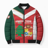 Custom Rugby Tonga and Lebanon Bomber Puffer Jacket Mate Maa Tonga Cedars Together LT14 Unisex Multicolor - Polynesian Pride