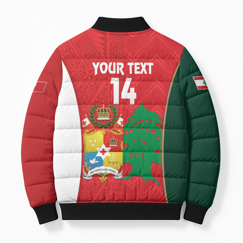 Custom Rugby Tonga and Lebanon Bomber Puffer Jacket Mate Maa Tonga Cedars Together LT14 - Polynesian Pride
