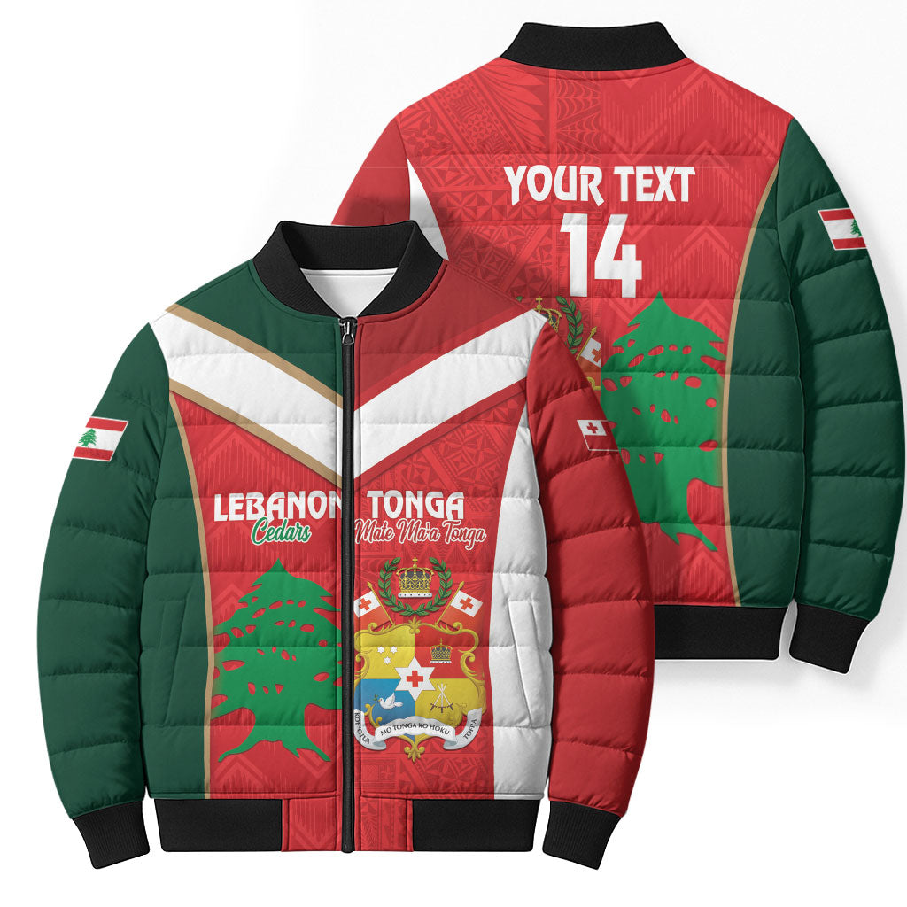 Custom Rugby Tonga and Lebanon Bomber Puffer Jacket Mate Maa Tonga Cedars Together LT14 - Polynesian Pride
