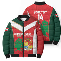 Custom Rugby Tonga and Lebanon Bomber Puffer Jacket Mate Maa Tonga Cedars Together LT14 - Polynesian Pride