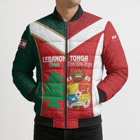 Custom Rugby Tonga and Lebanon Bomber Puffer Jacket Mate Maa Tonga Cedars Together LT14 - Polynesian Pride