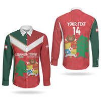 Custom Rugby Tonga and Lebanon Couples Matching Puletasi and Long Sleeve Button Shirt Mate Maa Tonga Cedars Together LT14 - Polynesian Pride