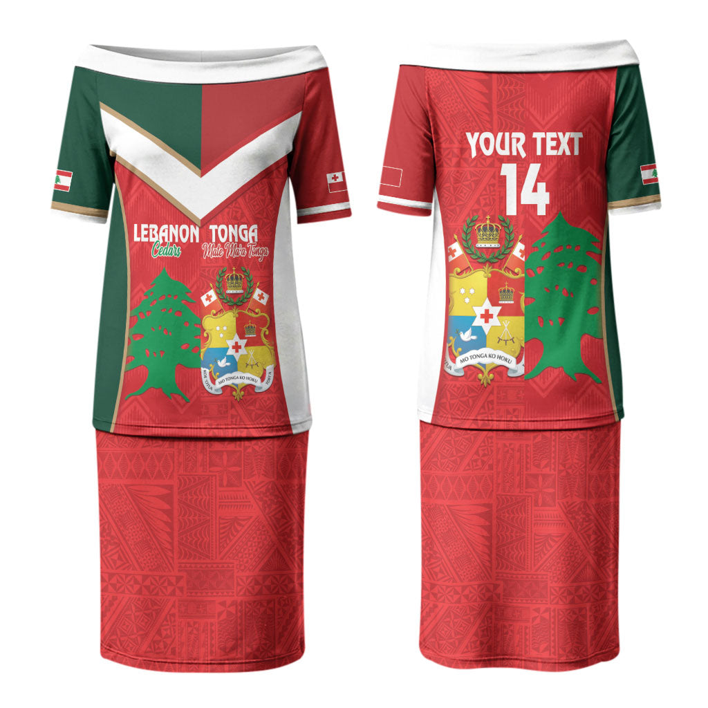 Custom Rugby Tonga and Lebanon Couples Matching Puletasi and Long Sleeve Button Shirt Mate Maa Tonga Cedars Together LT14 - Polynesian Pride