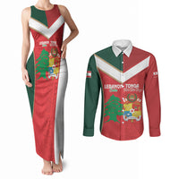 Custom Rugby Tonga and Lebanon Couples Matching Tank Maxi Dress and Long Sleeve Button Shirt Mate Maa Tonga Cedars Together LT14 Multicolor - Polynesian Pride
