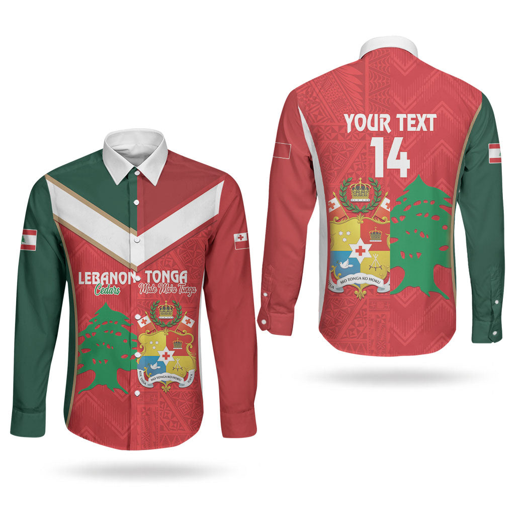 Custom Rugby Tonga and Lebanon Couples Matching Tank Maxi Dress and Long Sleeve Button Shirt Mate Maa Tonga Cedars Together LT14 - Polynesian Pride