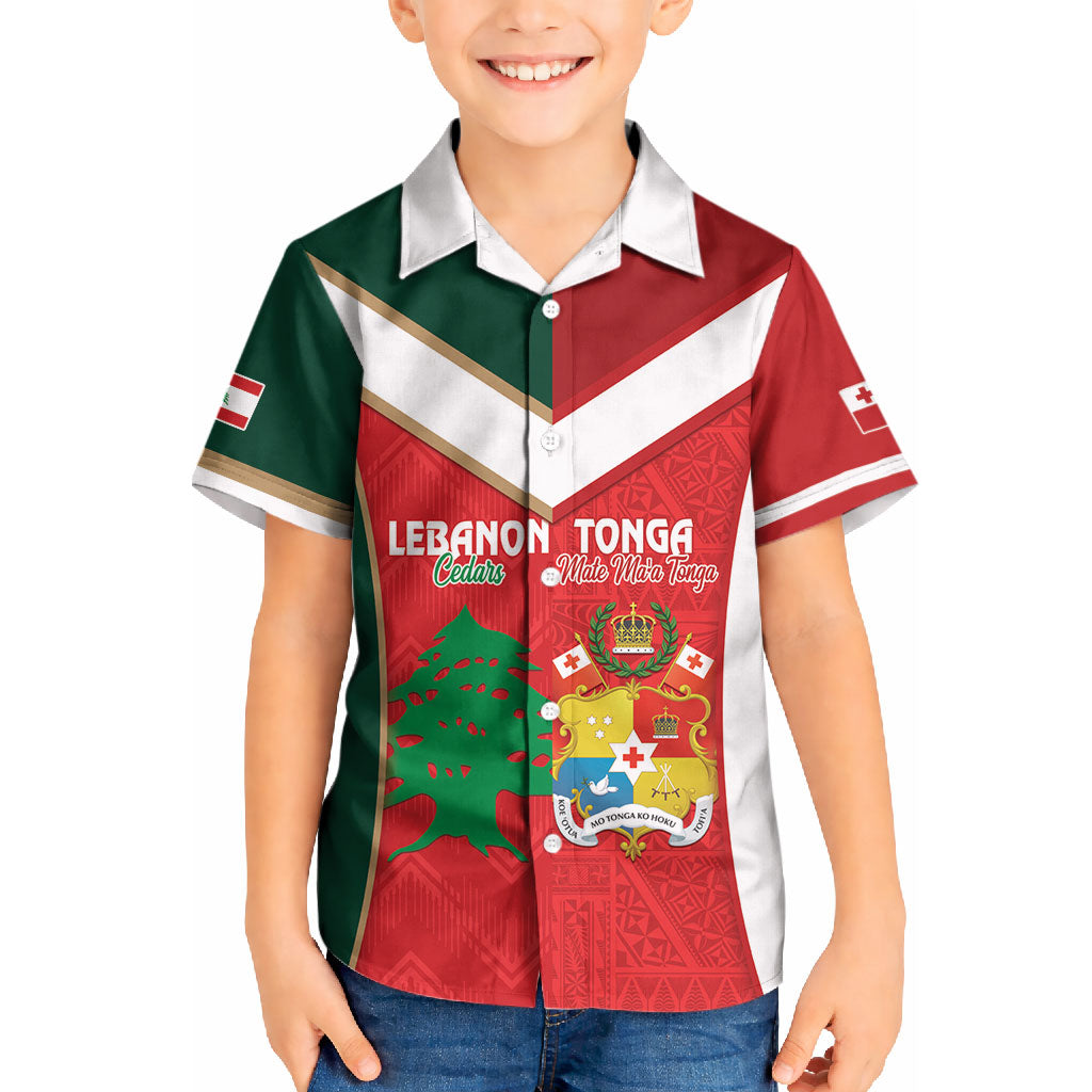Custom Rugby Tonga and Lebanon Kid Hawaiian Shirt Mate Maa Tonga Cedars Together LT14 Kid Multicolor - Polynesian Pride