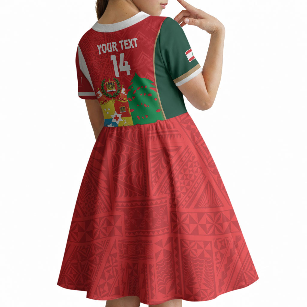 Custom Rugby Tonga and Lebanon Kid Short Sleeve Dress Mate Maa Tonga Cedars Together LT14 - Polynesian Pride