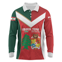 Custom Rugby Tonga and Lebanon Long Sleeve Polo Shirt Mate Maa Tonga Cedars Together LT14 Multicolor - Polynesian Pride