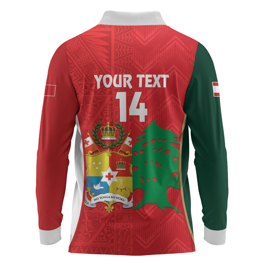 Custom Rugby Tonga and Lebanon Long Sleeve Polo Shirt Mate Maa Tonga Cedars Together LT14 - Polynesian Pride