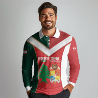 Custom Rugby Tonga and Lebanon Long Sleeve Polo Shirt Mate Maa Tonga Cedars Together LT14 - Polynesian Pride